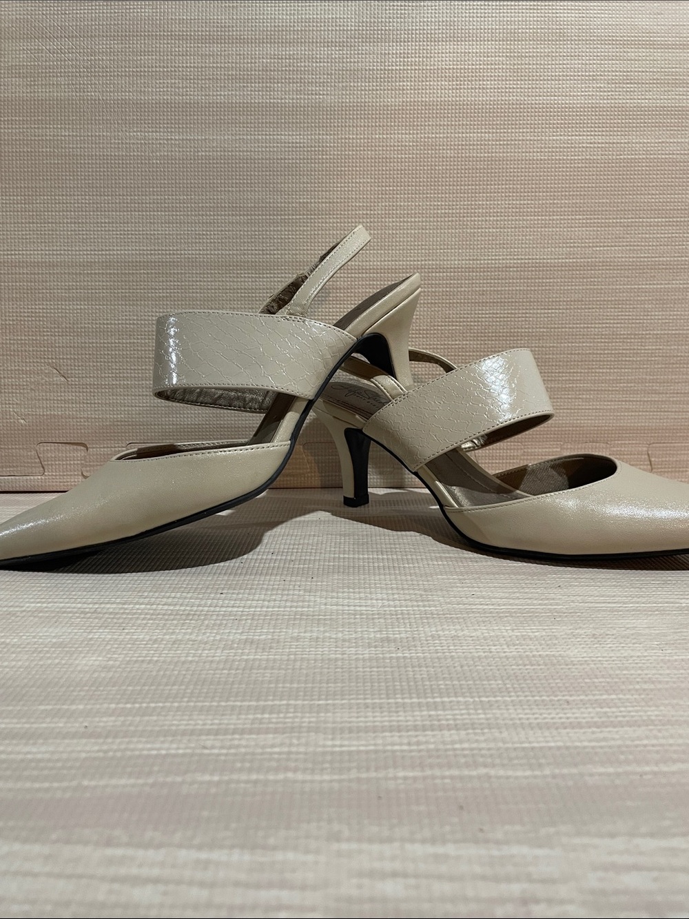 Life Stride Cream Slingback Heels with Wide Strap